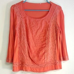 Bright Orange Lace 3/4 Sleeve Shirt